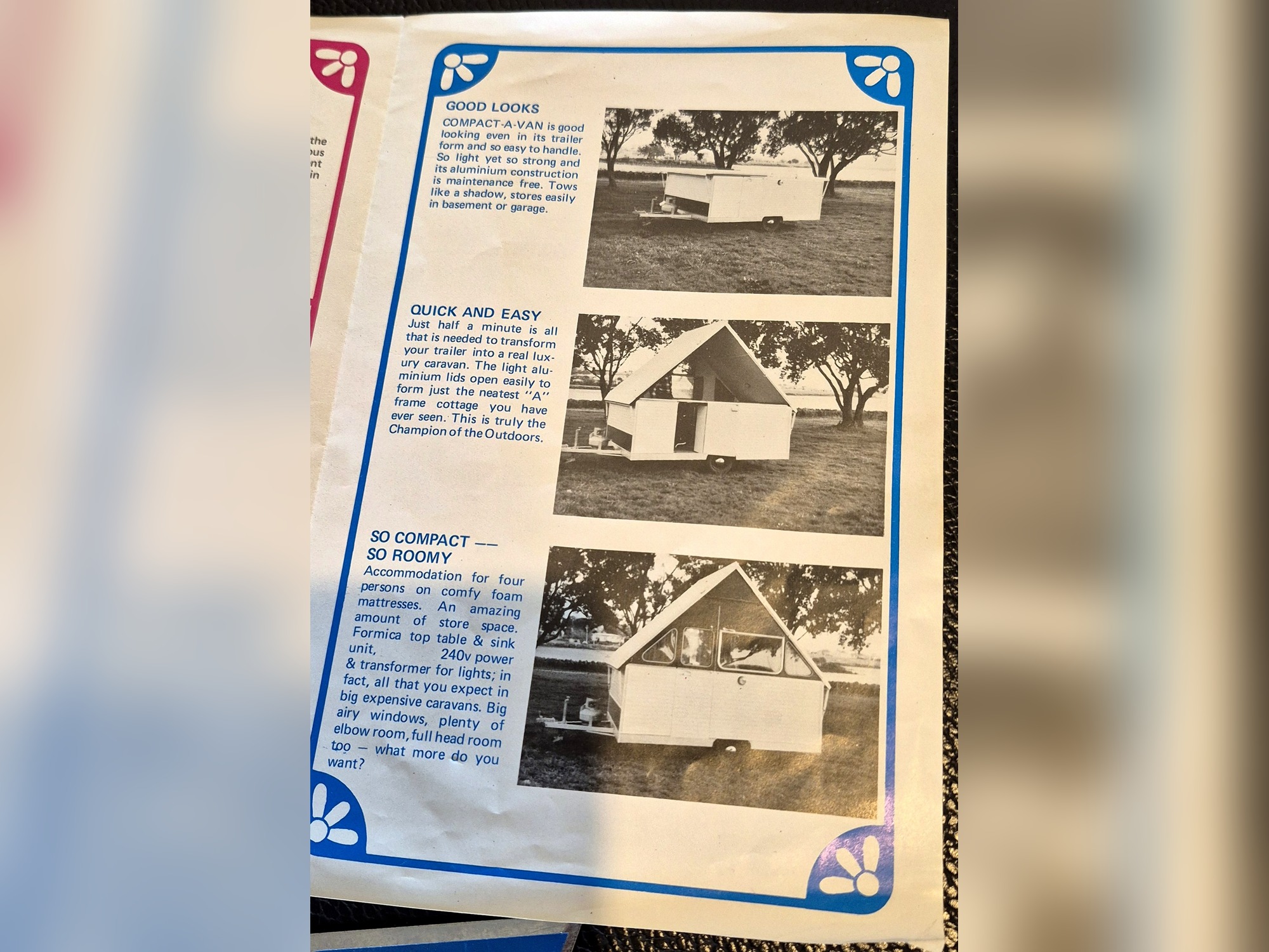 Compact A Van brochure showing the caravan folded and opened