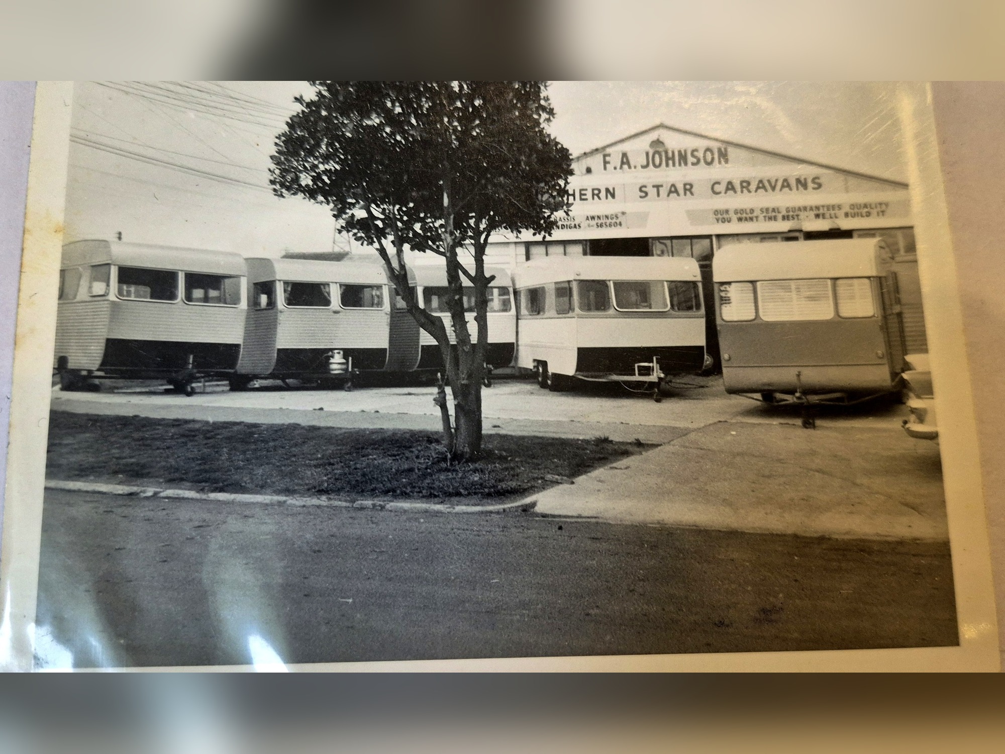 Southern Star Caravans factory in Onehunga, with caravans outside