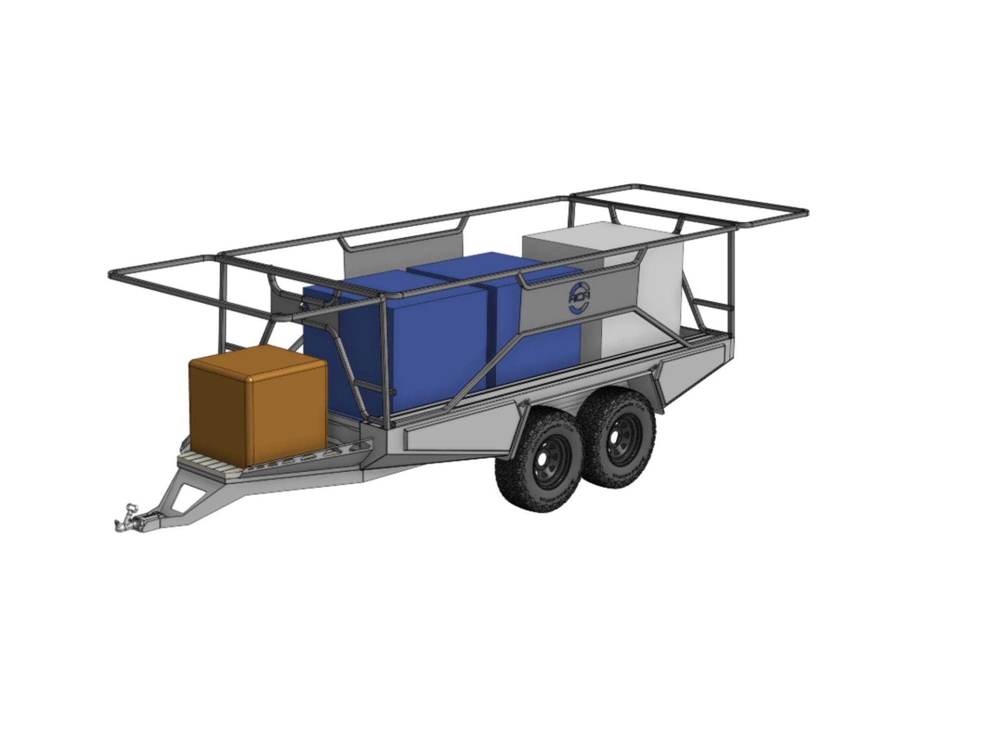 CAD model of a tandem Switchback trailer with a canopy frame